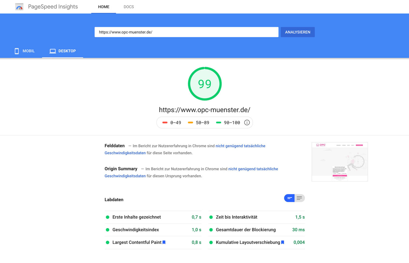 Neue Website OPC Münster Google Insights Desktop